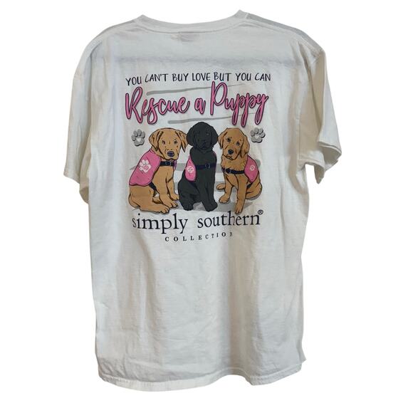 Simply Southern Women’s Rescue a Puppy Graphic Short Sleeve T Shirt Size Large - Picture 1 of 8